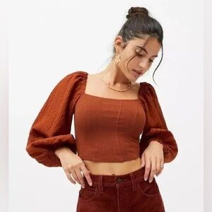 UO Puff-sleeve Square Neck Claudia Blouse - Russet